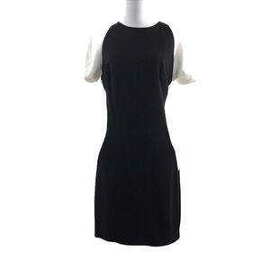 NK32 Naeem Khan Black White‎ Colorblock Sheath Dress Womens 6 Short Sleeve
